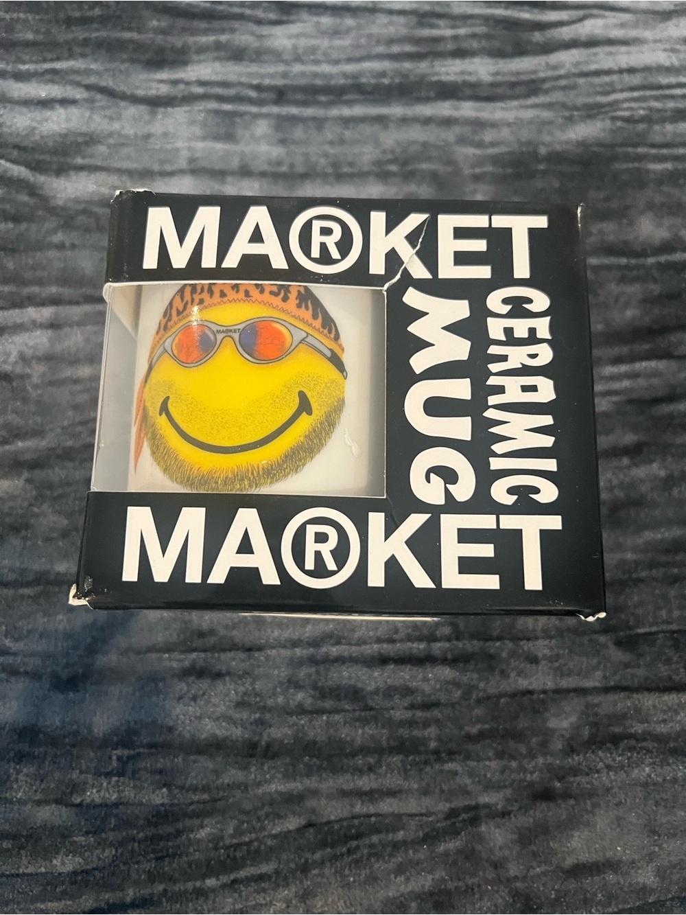 MARKET Ceramic Smile Face Mug - Yellow Smiley with Orange Sunglasses